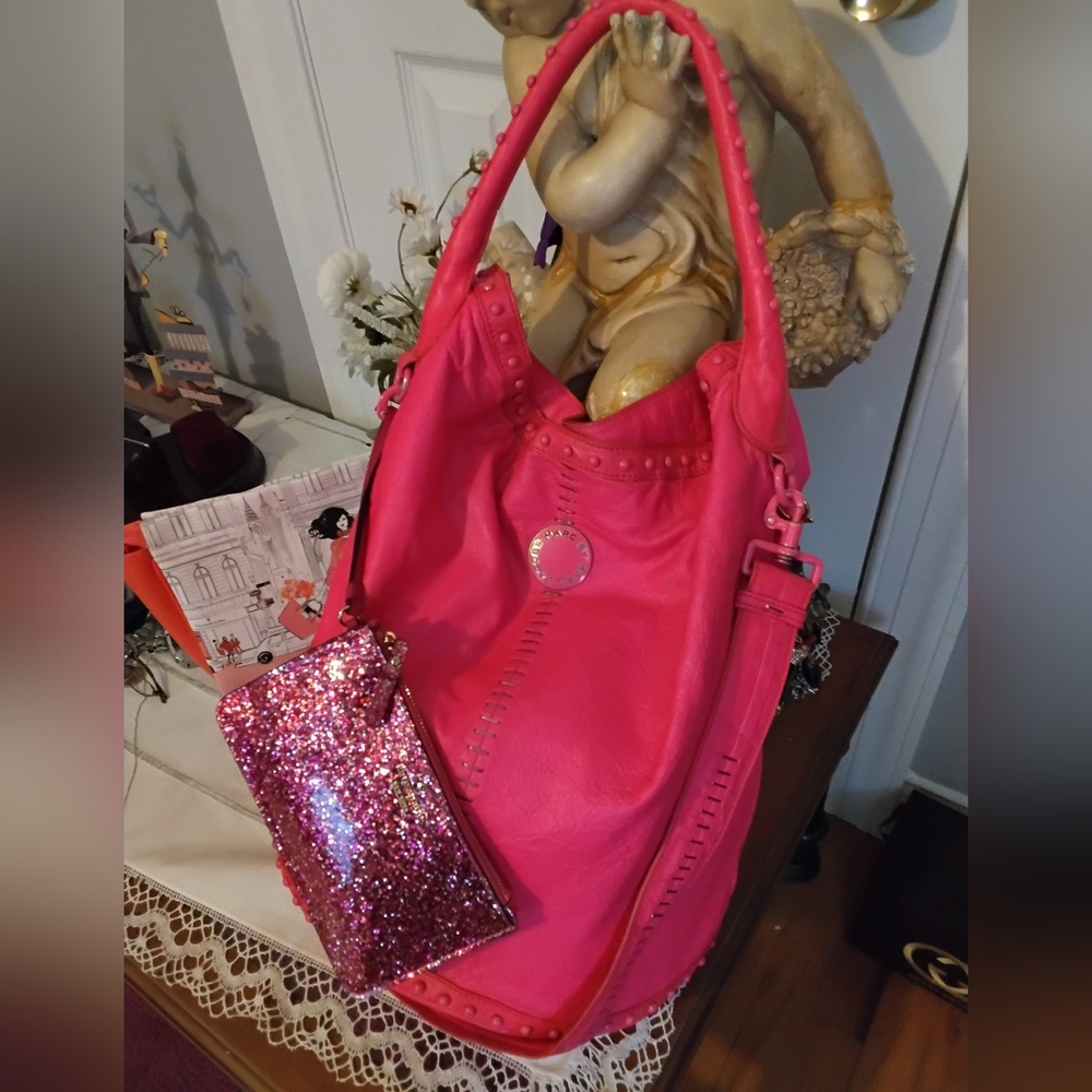 Marc Jacobs Hot Pink Studded Bucket Bag Crossbody Set  Lot - Picture 4 of 14